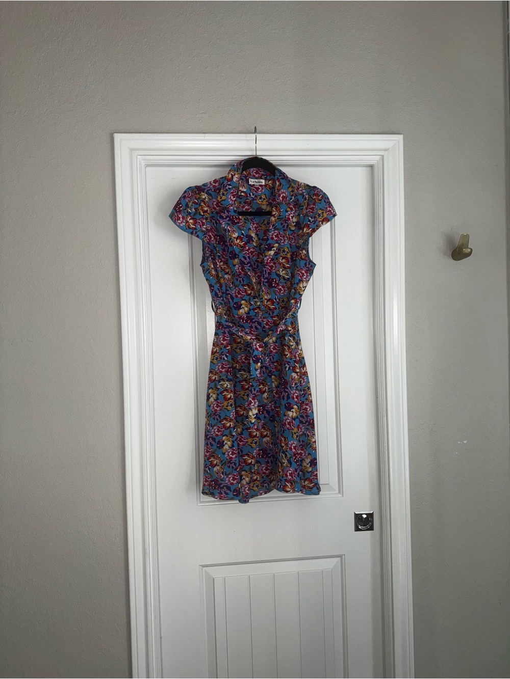 Blue Floral Tie-Waist Mini Dress